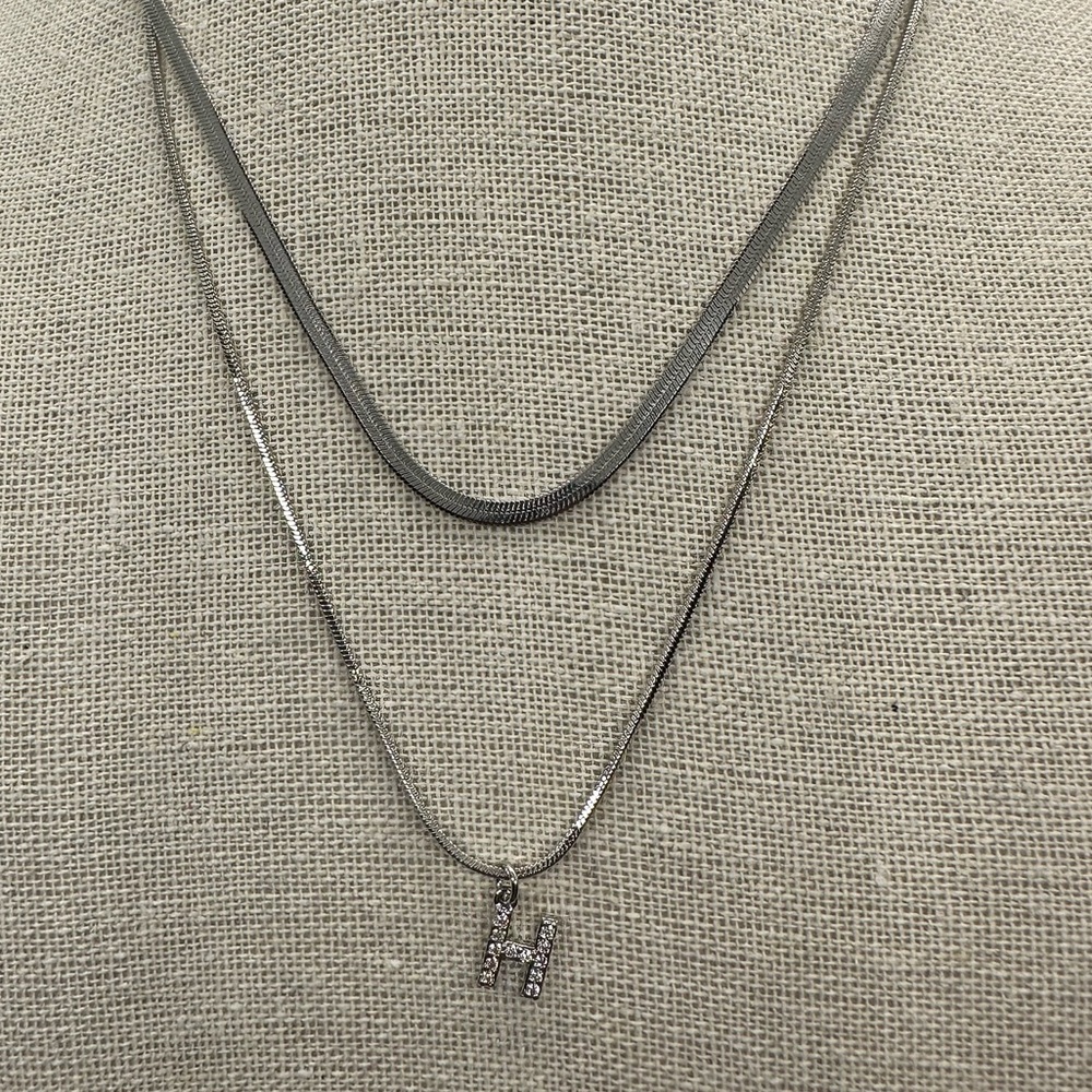 Letter Initial Necklaces, Double Layer Initial Pendant Necklaces